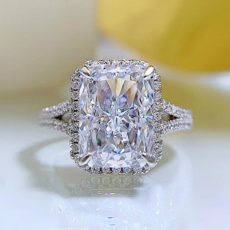 S925 Sterling Silver Ice Flower Cut Rectangular 8*11mm 8A Cubic Zirconia Ring Yellow/pink/white-139(45%)