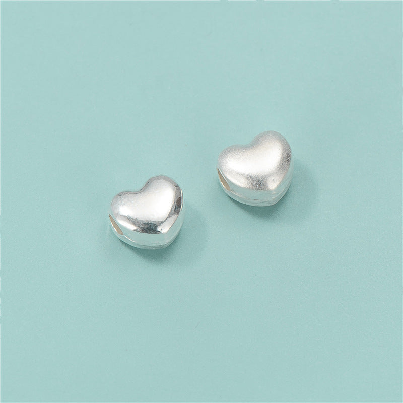 S925 Sterling Silver Matte Glossy Heart Spacer Beads Loose Beads Accessories Diy Beaded Weave Bracelet Ornament