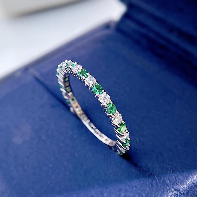 NO.096 S925 Sterling Silver Color Fine Row Ring 6A Cubic Zirconia Ring fashion jewelry accessory woman girl promise ring Springtok