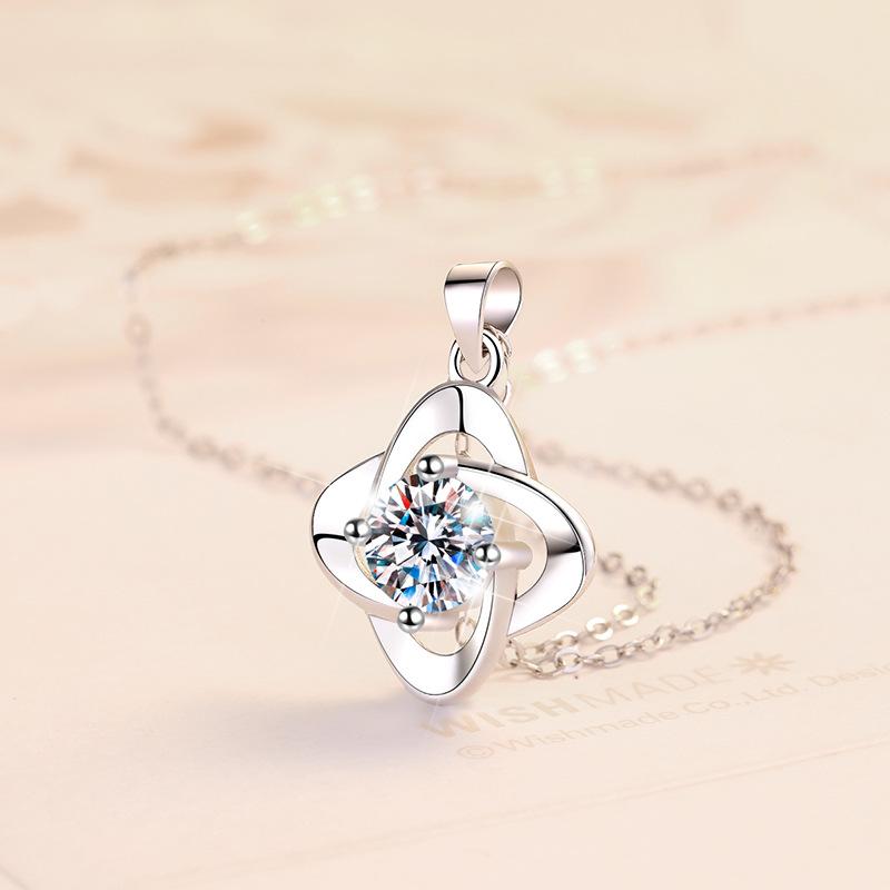 S925 Sterling Silver Four Petals During the synthetic Moissanite Birthday Gift Silver Jewelry Minimalist Pendant Necklace-324(35%)