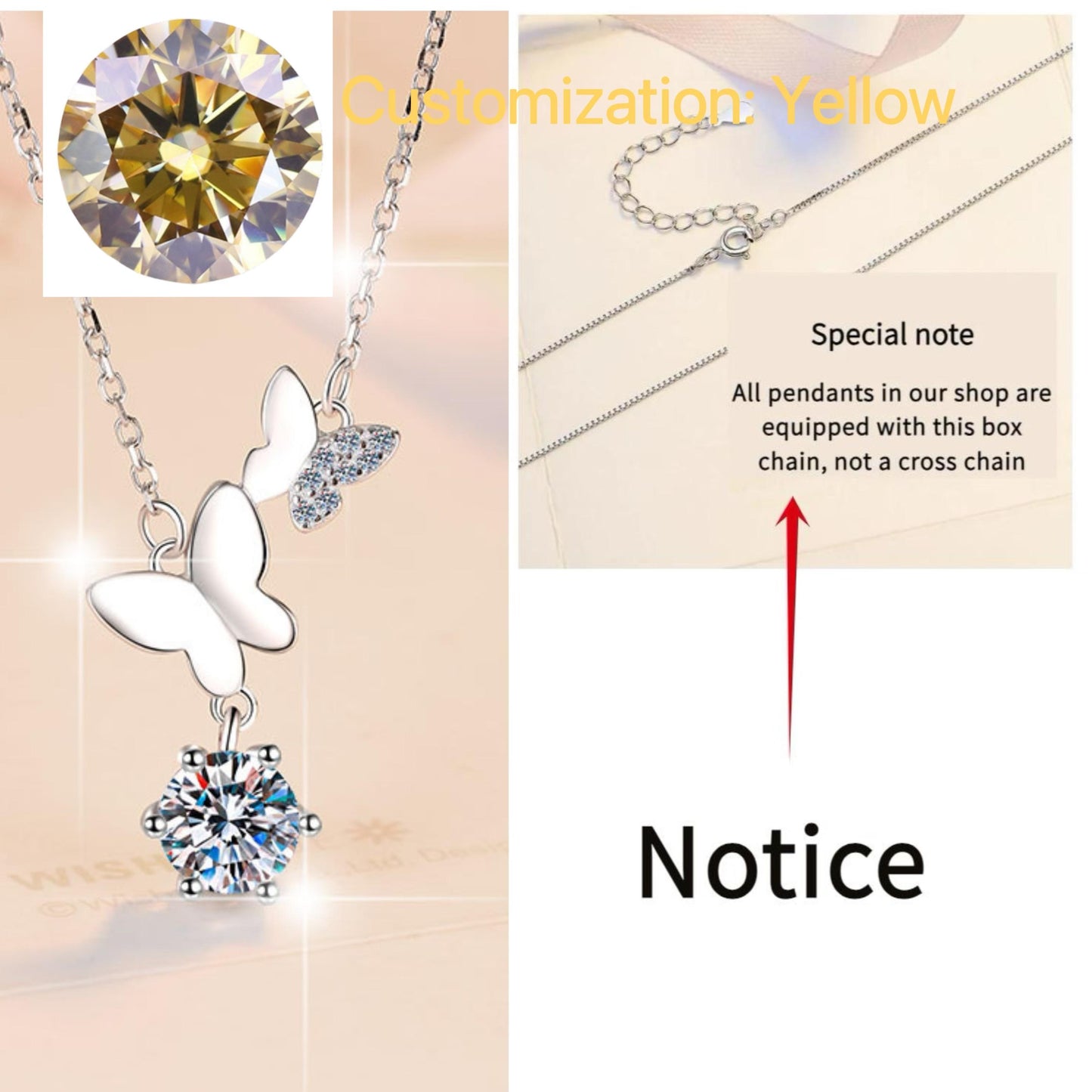 60. S925 Sterling Silver Butterfly Necklace Synthetic Moissanite Necklace