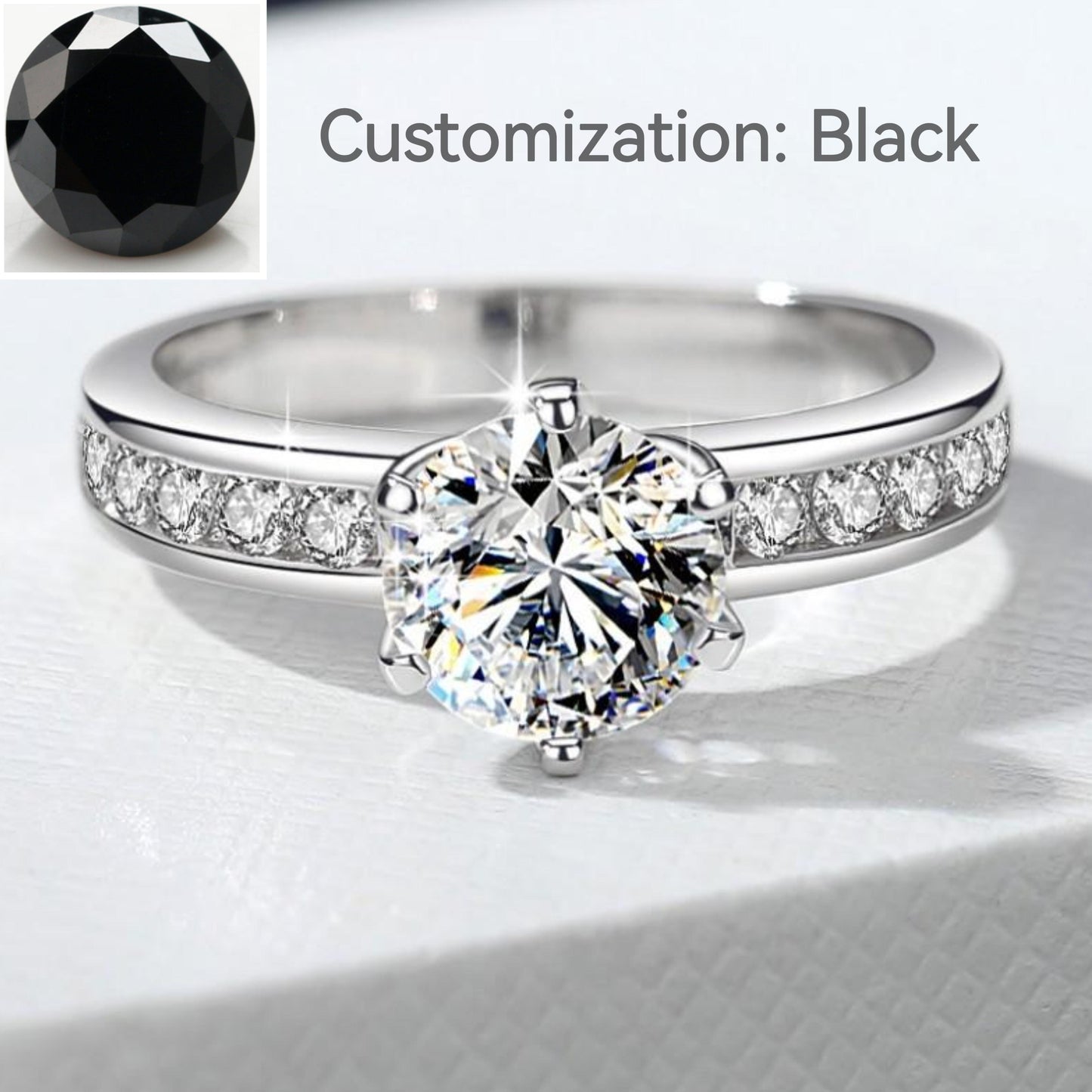 NO.108 S925 Sterling Silver Ring Six-Claw Crown  Synthetic Moissanite fashion jewelry accessory woman girl promise ring Springtok