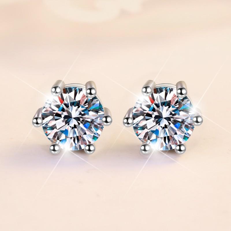 NO.163 S925 Sterling Silver Six-Claw Crown Stud Earring  Synthetic Moissanite Earrings Glittering daily life Earrings Springtok