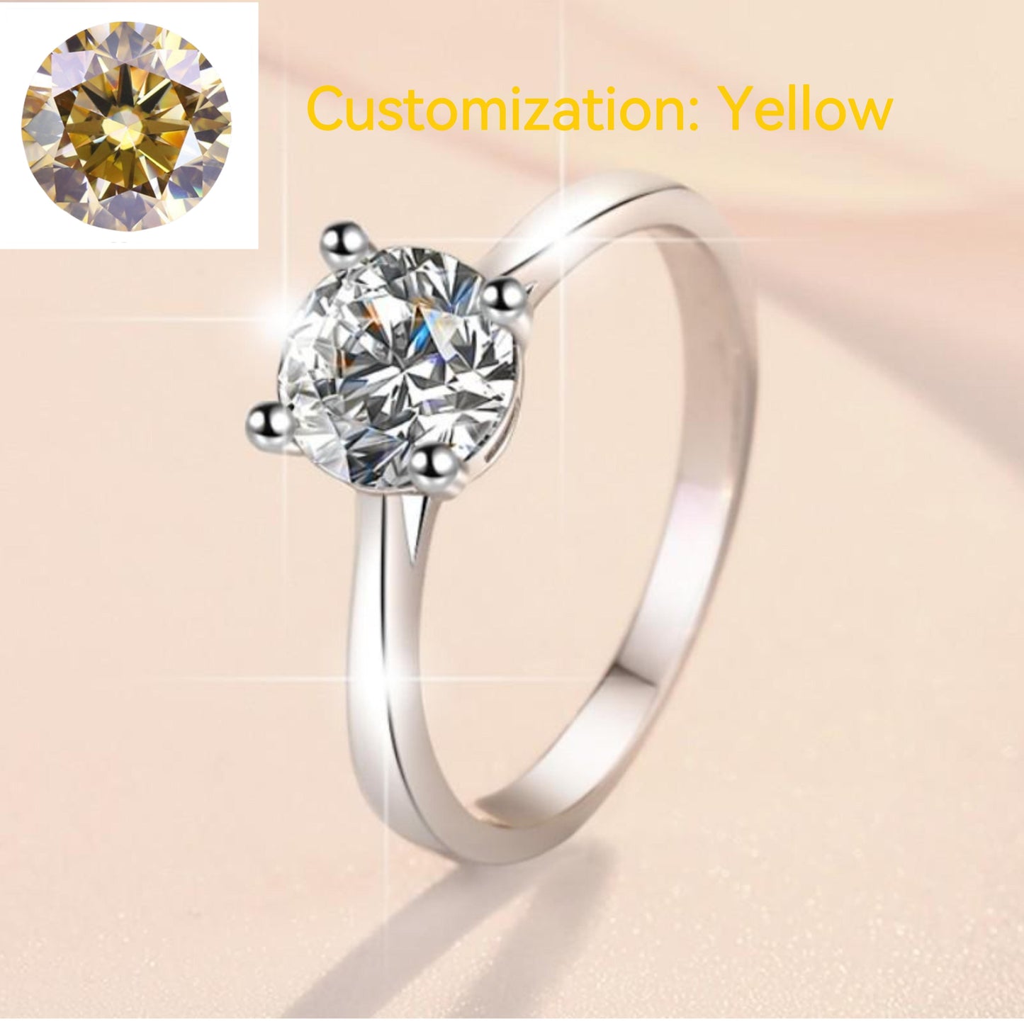 4. S925 Sterling Silver D Color Synthetic Moissanite Four-claw Ring/1 Carat/2 Carat/ High Grade Synthetic Moissanite