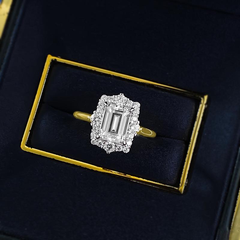 S925 Sterling Silver Rectangular Grandma Golden plated 6*8mm 6A Cubic Zirconia Ring-112(45%)