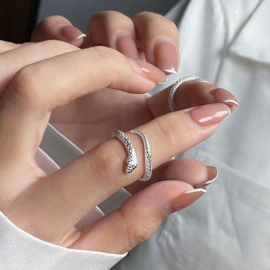 S925 Sterling Silver Personality Little Snake Adjustable Open Finger Ring for Women-633(45%)