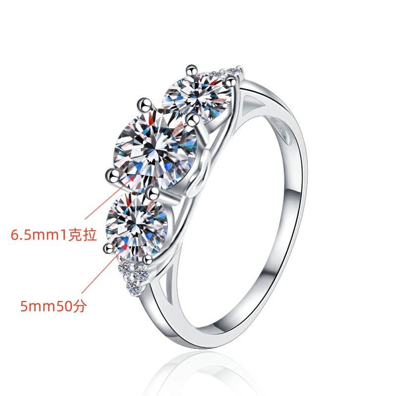 NO.121 S925 Sterling Silver Three Stone Ring Synthetic Moissanite Ring 2 Karat fashion jewelry accessory woman girl promise ring Springtok