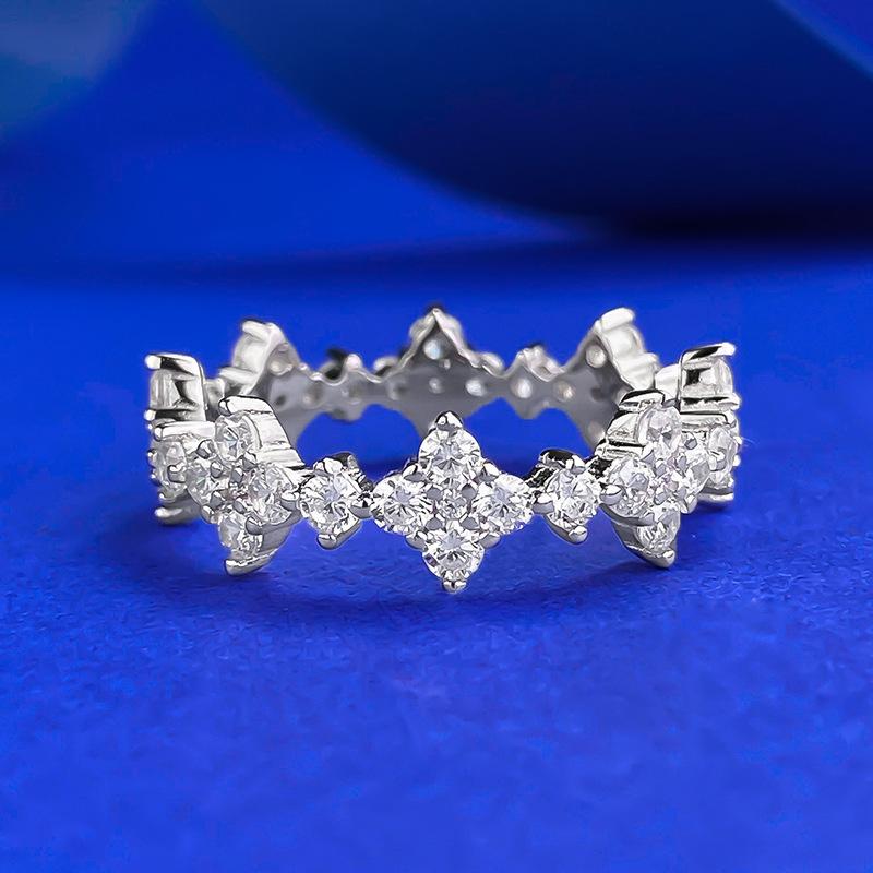 NO.095 S925 Silver Four-Leaf Flower Ring Band Ring Wide Ring 6A Cubic Zirconia Ring fashion jewelry accessory woman girl promise ring Springtok