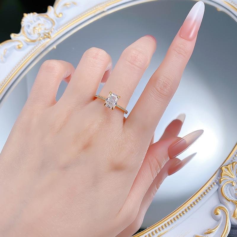 S925 Sterling Silver Ice Flower Cut Rectangular Ring 6*8mm 6A Cubic Zirconia Ring-196(35%)