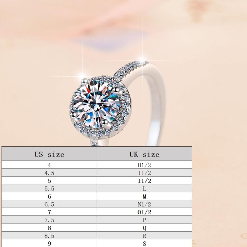S925 Sterling Silver Round Halo Ring Synthetic Moissanite Ring-156(35%)