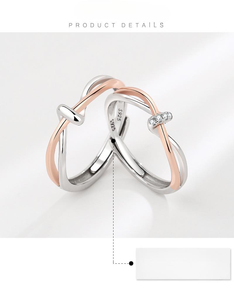 S925 Sterling Silver Twin Knot Couple Ring Open Ring-556 weddingring(45%)