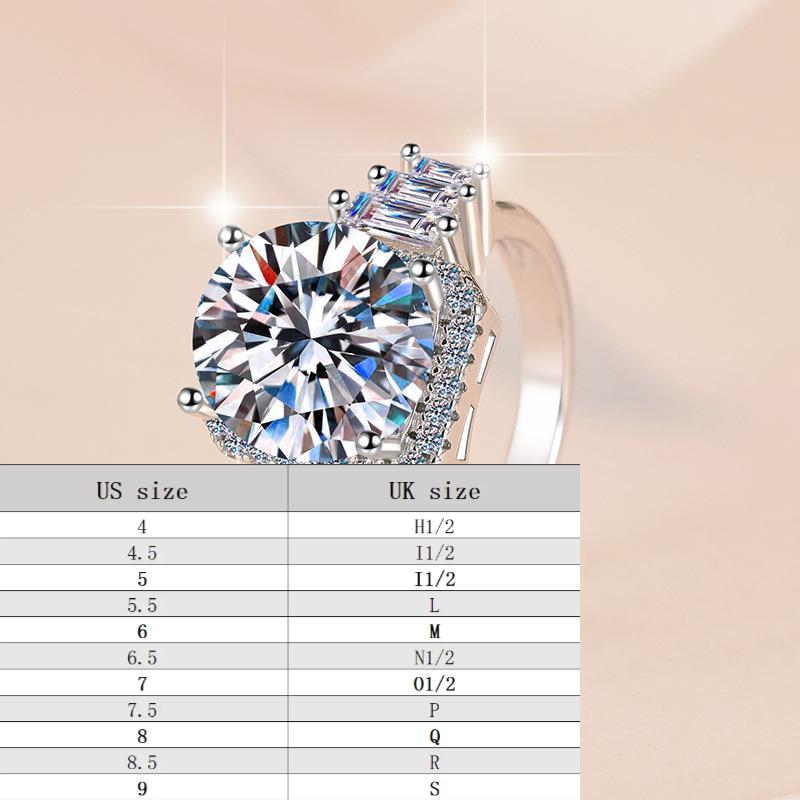 S925 sterling silver big round 5 carat synthetic ring moissanite ring fashion jewelry accessory woman girl promise ring-243(1%)
