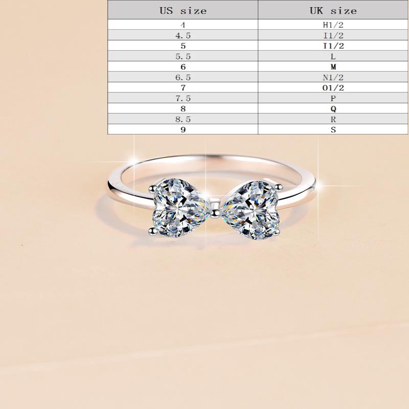 S925 Sterling Silver Heart-to-Heart Ring Synthetic Moissanite Ring fashion jewelry accessory woman girl promise ring-230(35%)