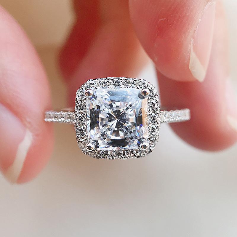 S925 Sterling Silver Cushion Shape Square White/Yellow/Pink 7*7mm 6A Cubic Zirconia Ring-147(45%)