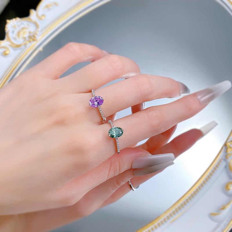 S925 Sterling Silver Purple Pigeon Egg Cut Oval Ring 6*8mm 6A Cubic Zirconia Ring-394(35%)