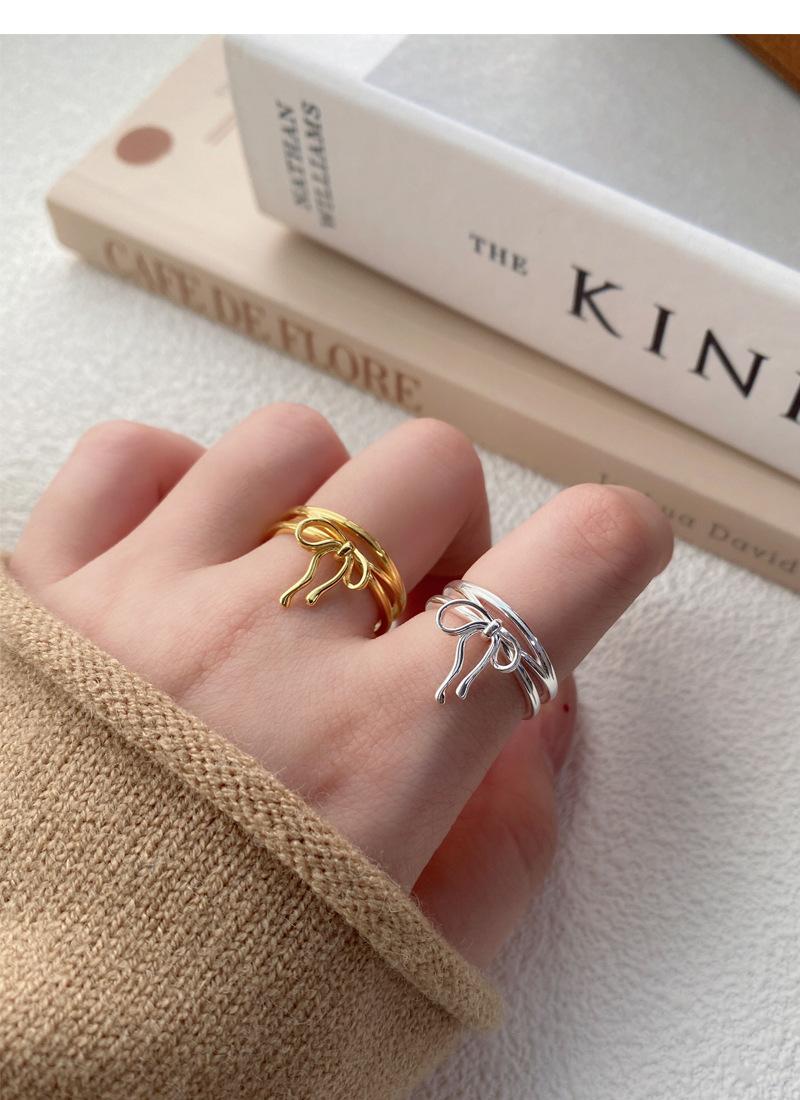 S925 Sterling Silver Simple Bowknot Ring for Women Open Ring -510(45%)