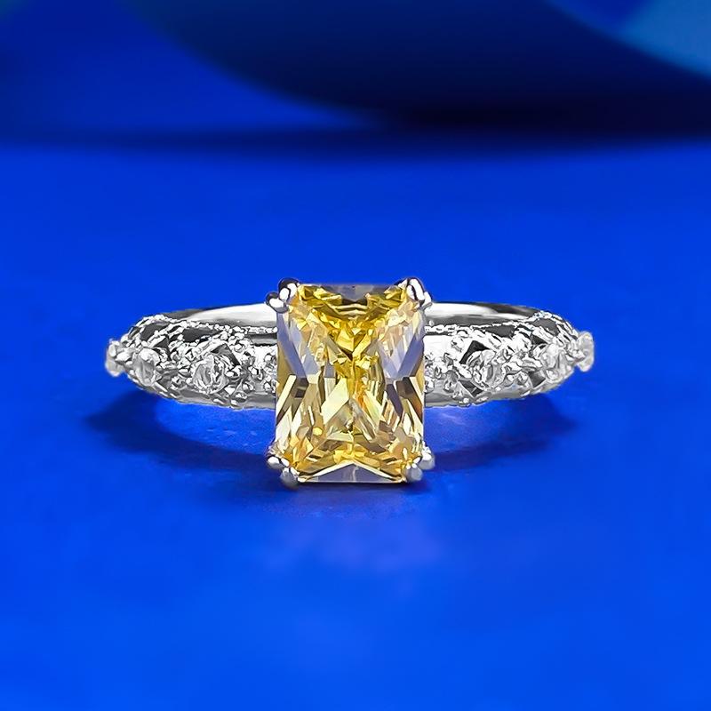 S925 Sterling Silver Yellow Radiant Cut Rectanglar Ring 6*8mm 8A Cubic Zirconia Ring-125(35%)