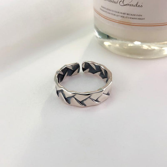 S925 Sterling Silver Vintage Distressed Braided Twist Open Ring -625(45%)