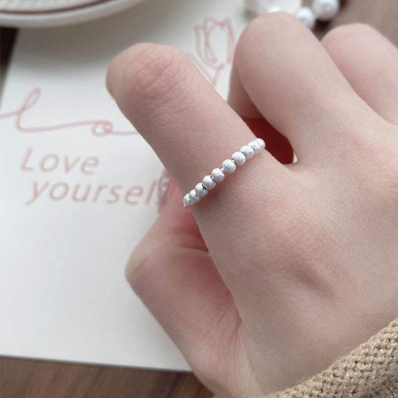 S925 Sterling Silver Matte Brushed Round Bead Ring for Women Open Ring -522(45%)