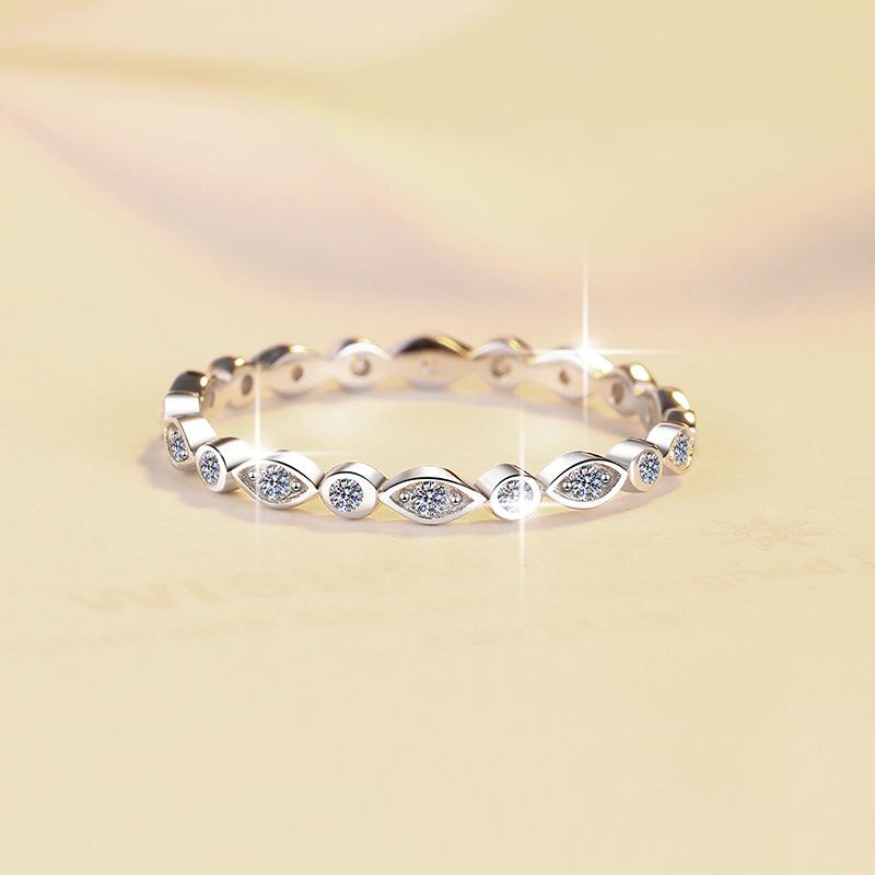 S925 Sterling Silver Single Row Band Ring Synthetic Moissanite Ring-567(35%)