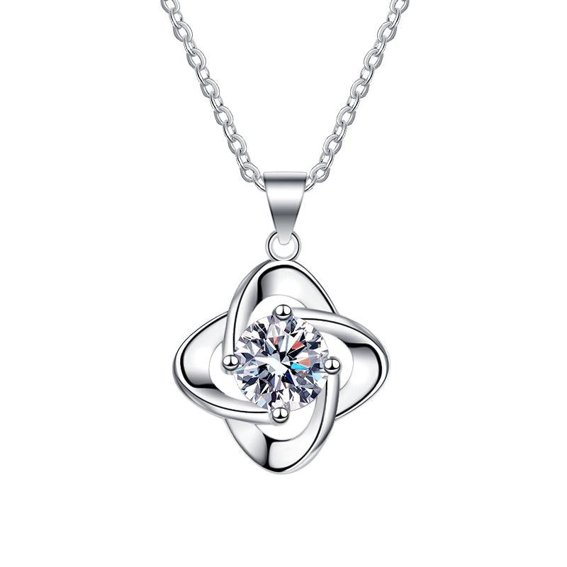 S925 Sterling Silver Four Petals During the synthetic Moissanite Birthday Gift Silver Jewelry Minimalist Pendant Necklace-324(35%)