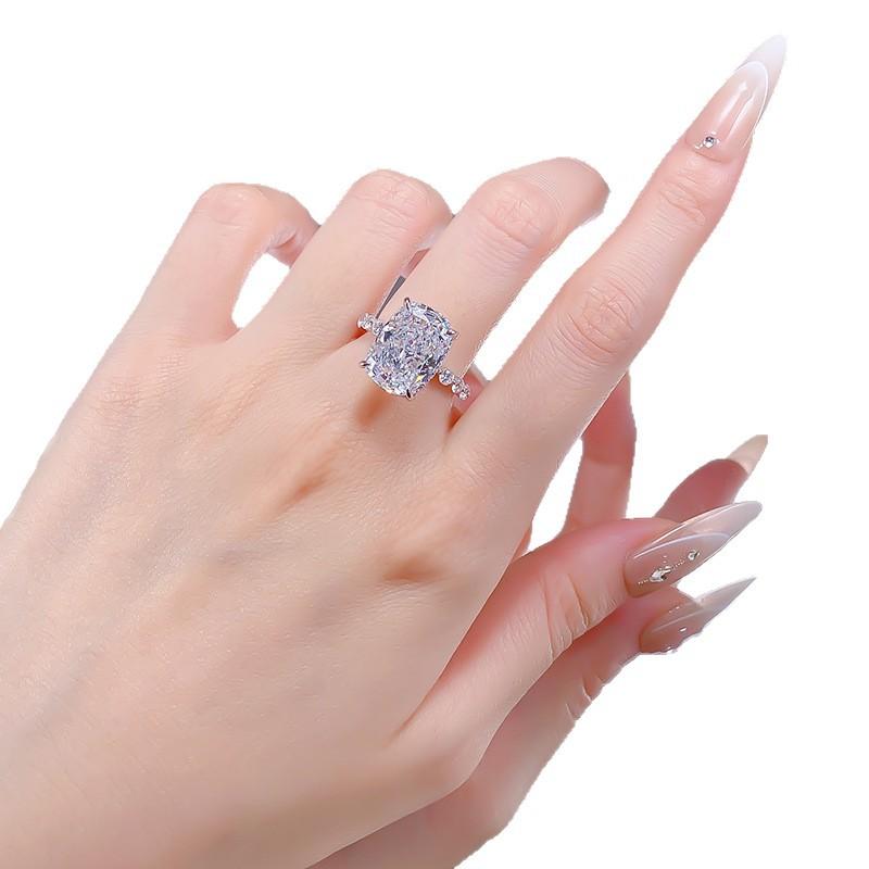 S925 Sterling Silver Radiant Fat Square Ice Flower Cut Ring 10*14mm 8A Cubic Zirconia Ring Ring-578(35%)