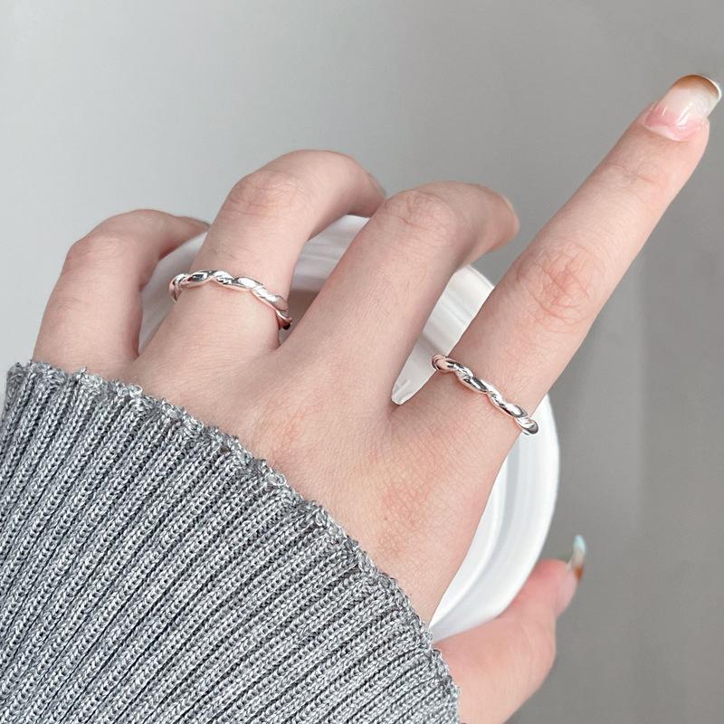 S925 Sterling Silver Simple Braided Twist Ring for Women Open Rings-545(45%)