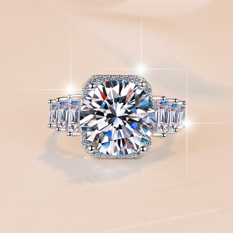 S925 sterling silver big round 5 carat synthetic ring moissanite ring fashion jewelry accessory woman girl promise ring-243(1%)
