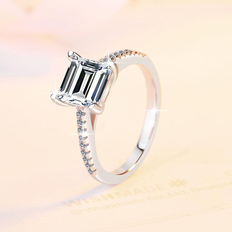 S925 Sterling Silver Princess  Square Synthetic Moissanite Ring fashion jewelry accessory woman girl promise ring-192(35%)