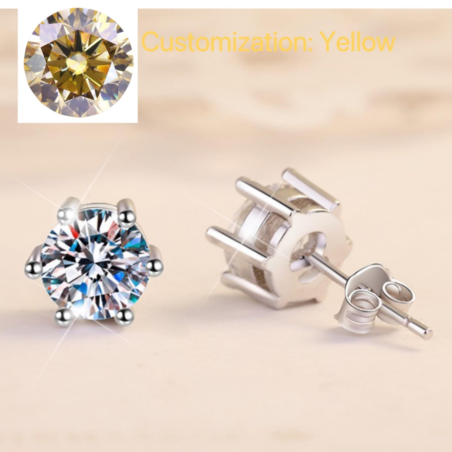 NO.163 S925 Sterling Silver Six-Claw Crown Stud Earring  Synthetic Moissanite Earrings Glittering daily life Earrings Springtok