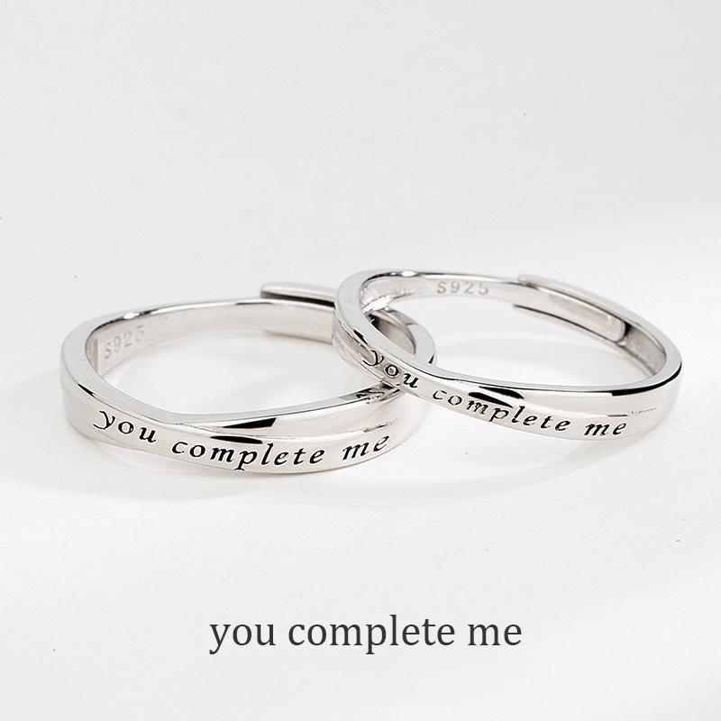 S925 Sterling Silver English Letter Couple Ring Plain Band -559 weddingring(45%)