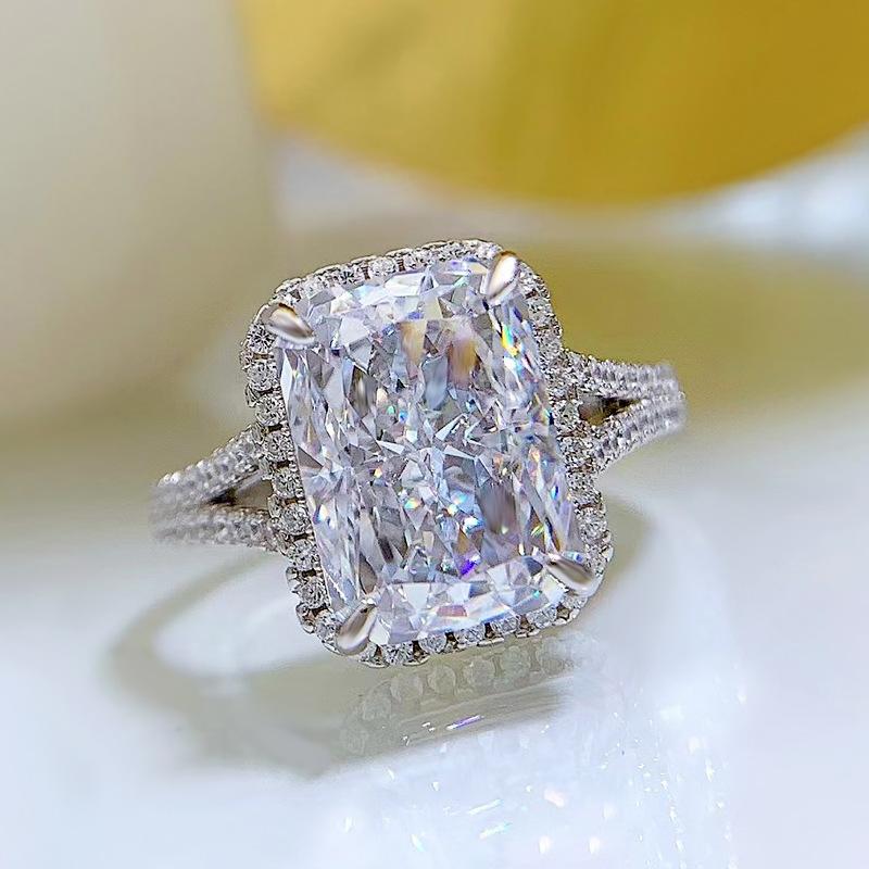 S925 Sterling Silver Ice Flower Cut Rectangular 8*11mm 8A Cubic Zirconia Ring Yellow/pink/white-139(45%)