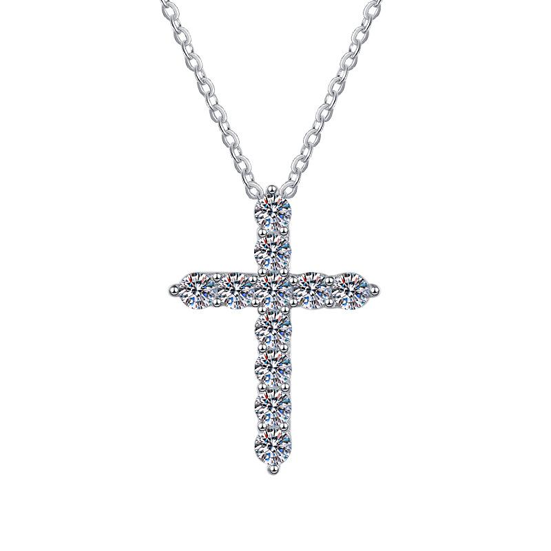 S925 Sterling Silver Synthetic Moissanite Small Cross Pendant birthday gift silver jewelry minimalist necklace pendant necklace-317(35%)