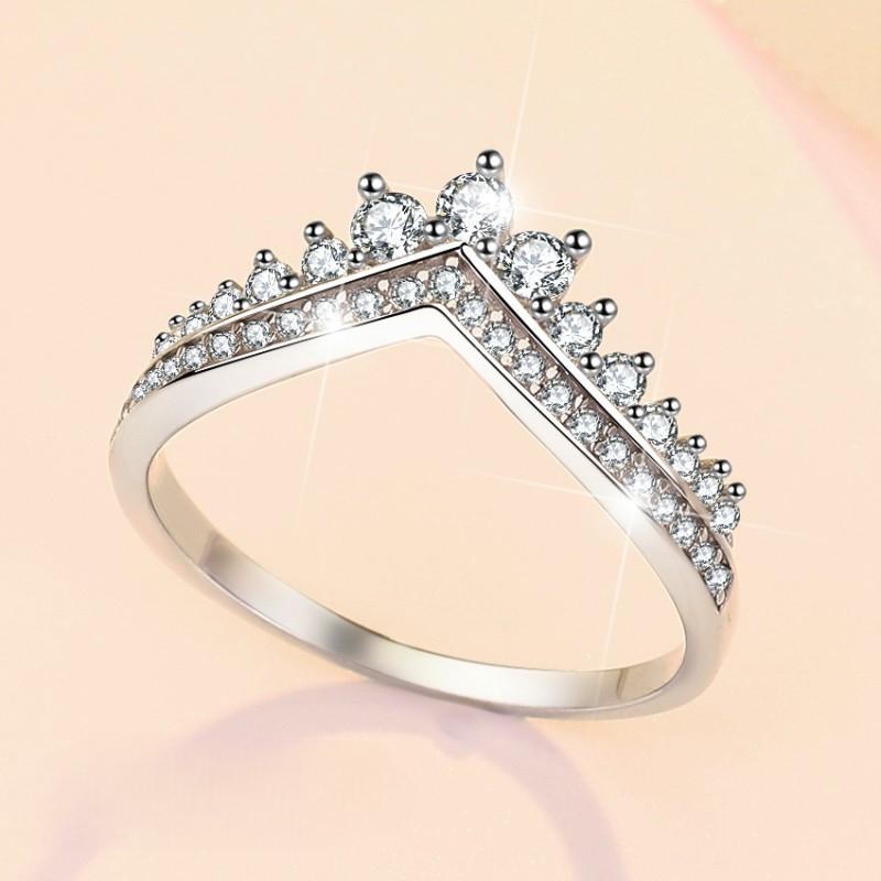 S925 Sterling Silver Princess Crown Band Ring 6A Cubic Zirconia Ring-563(35%)