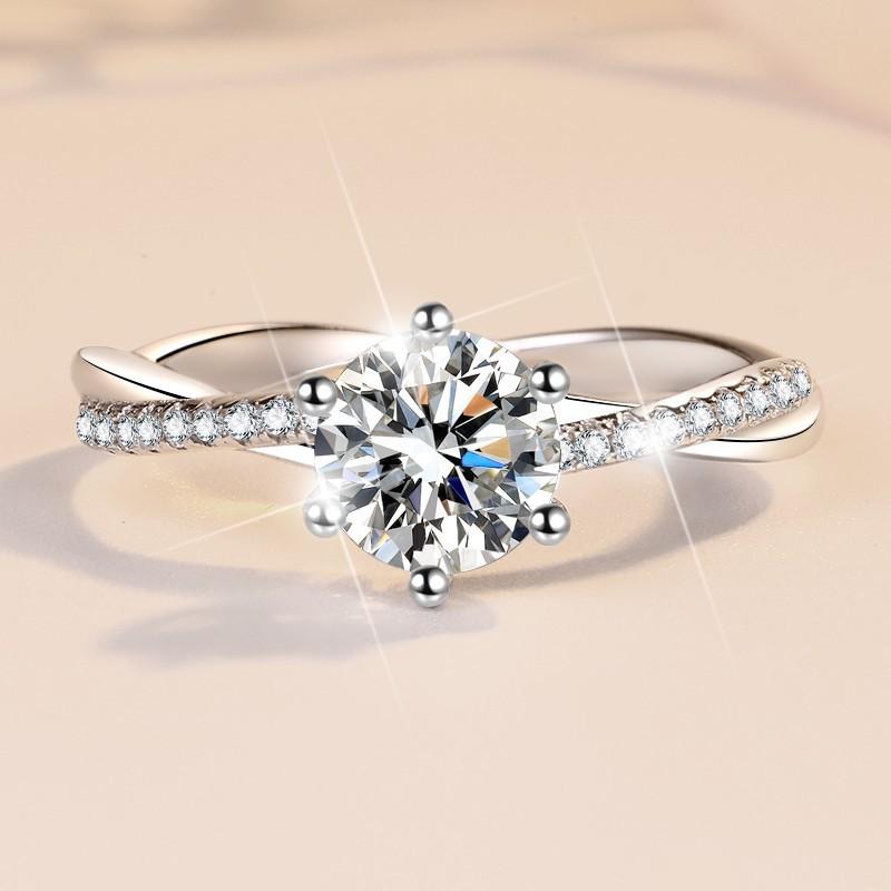 73. S925 Sterling Silver Love Interwoven Ring Synthetic Moissanite Ring