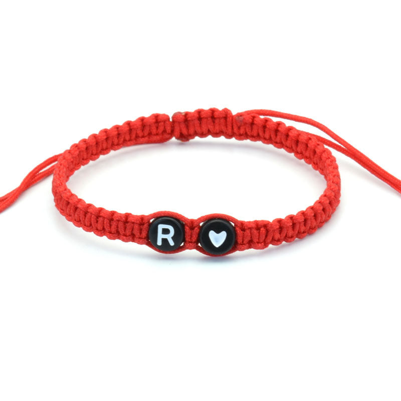 Simple Couple Bracelet with New 26 English Letters and Peach Heartded Red Rope Simple Couple Bracelet