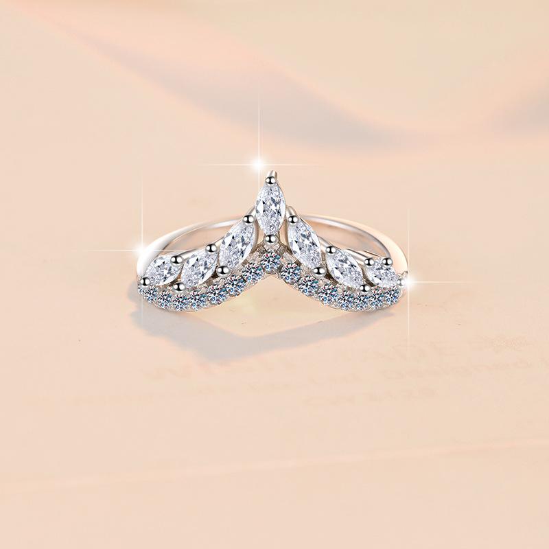 925 Sterling Silver Full Star Crown Band Ring Synthetic Moissanite Ring fashion jewelry accessory woman girl promise ring-222(35%)