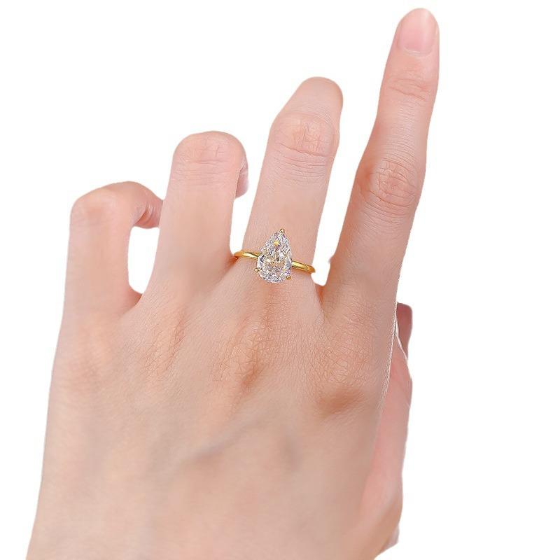 S925 Sterling Silver Pear Ice Flower Cut Water Drop Ring 7*11 8A Cubic Zirconia Ring fashion jewelry accessory woman girl promise ring-217(35%)