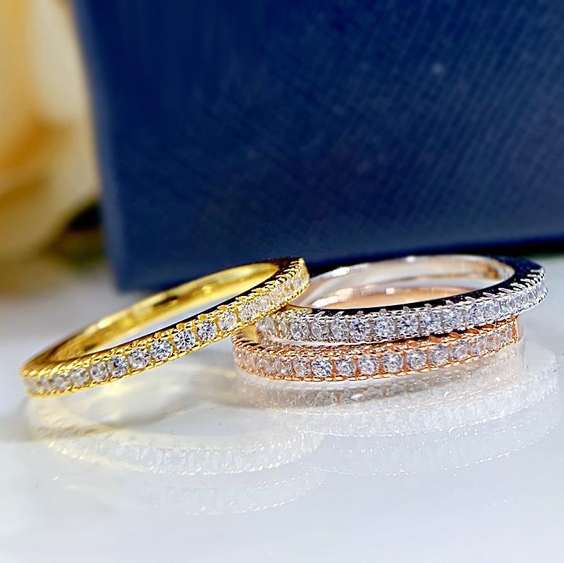 NO.091 S925 Sterling Silver Full Ring 6A Cubic Zirconia Ring fashion jewelry accessory woman girl promise ring Springtok