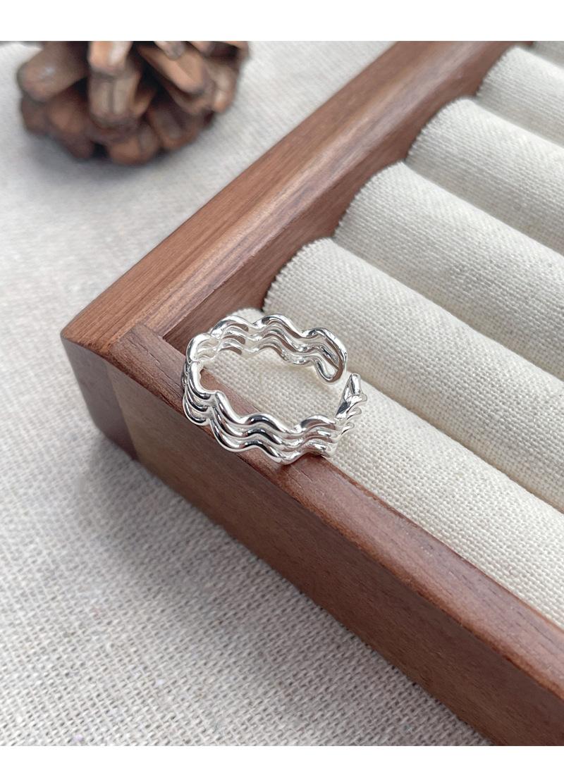 S925 Sterling Silver Three-Layer Wave Ring for Women Geometric Open Ring -532(45%)