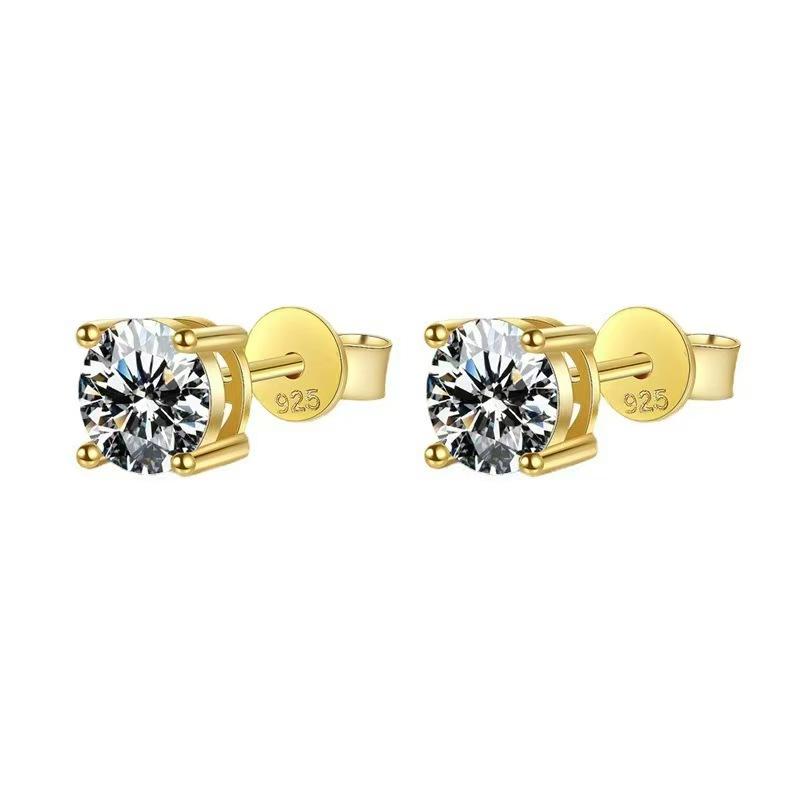 NO.159 S925 Sterling Silver High Grade Synthetic Moissanite  Four-Claw Stud Earrings Glittering daily life Earrings Springtok