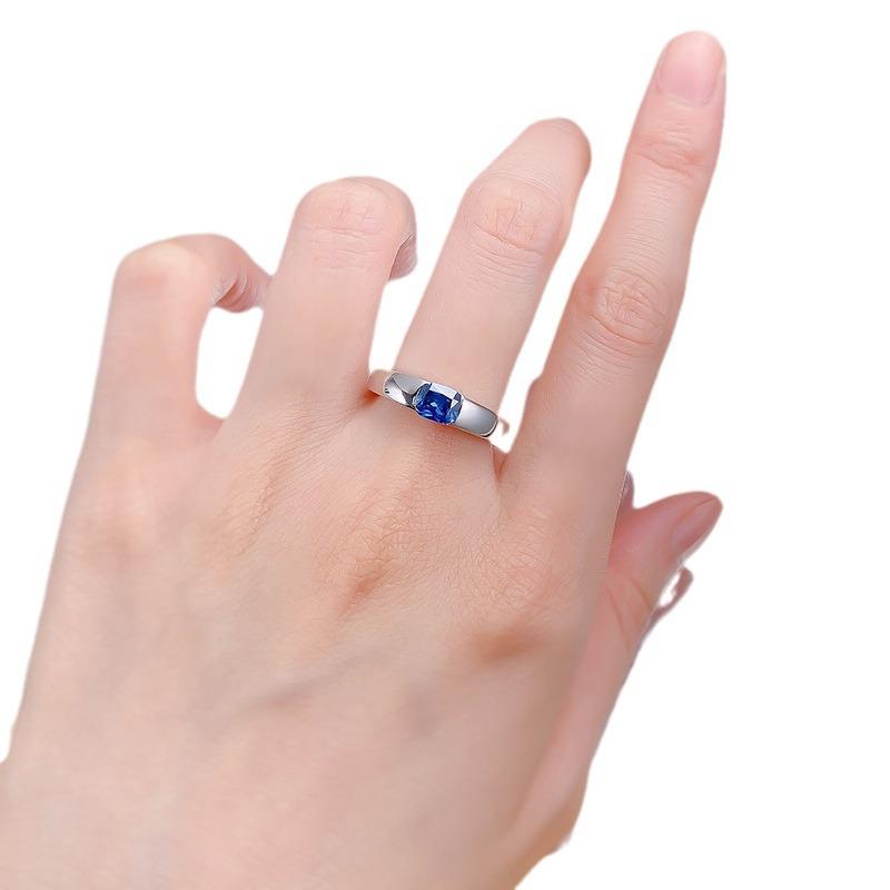 S925 Sterling Silver Blue Oval Cut Oval Ring 5*6mm 6A Cubic Zirconia Ring-470(35%)