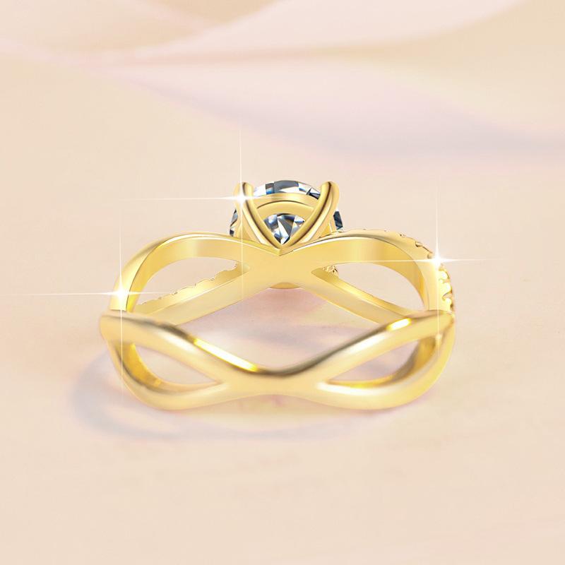 S925 Sterling Silver Four-claw Golden Ring Synthetic Moissanite Ring 1Carat-170(35%)