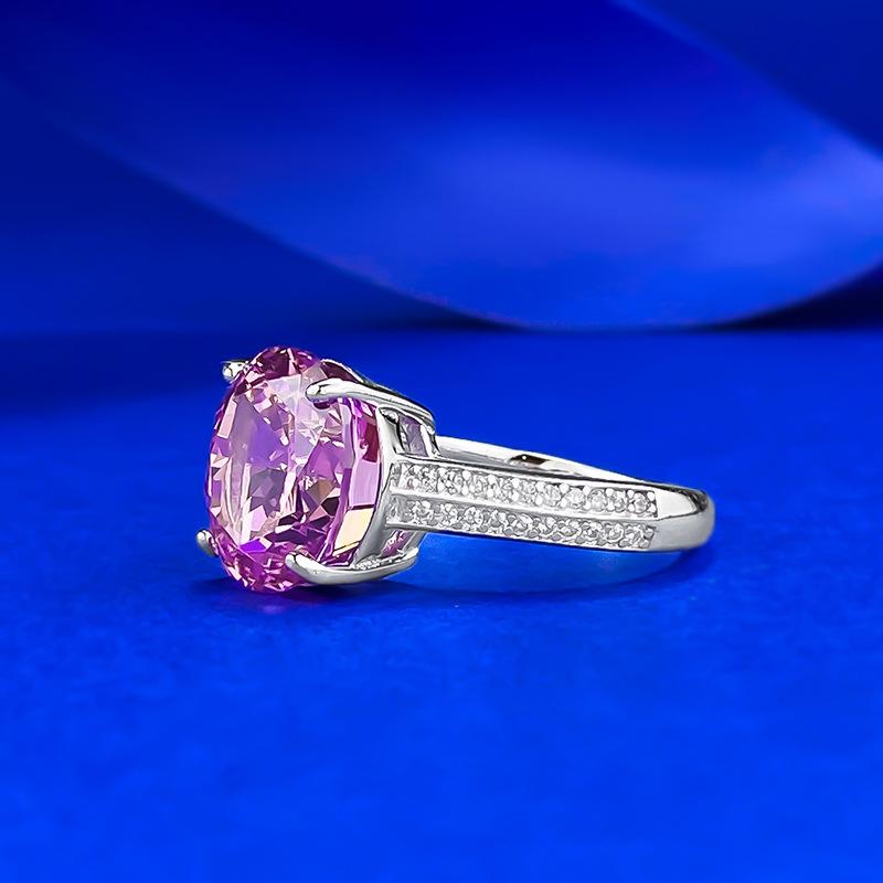 S925 Sterling Silver Purple Rose Pigeon Egg Cut Oval High Carbon Ring 10*11mm 6A Cubic Zirconia Ring-458(25%)