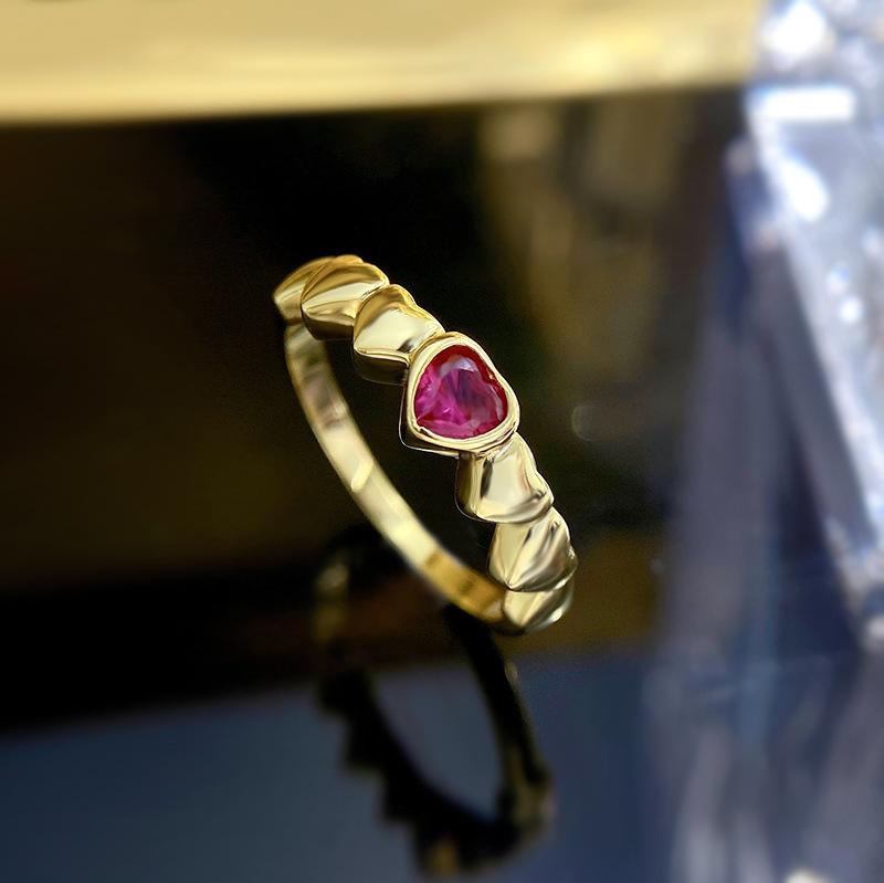 S925 Sterling Silver Red Heart Shape Golden Plated 4*4mm 6A Cubic Zirconia Ring jewelry accessory-124(45%)