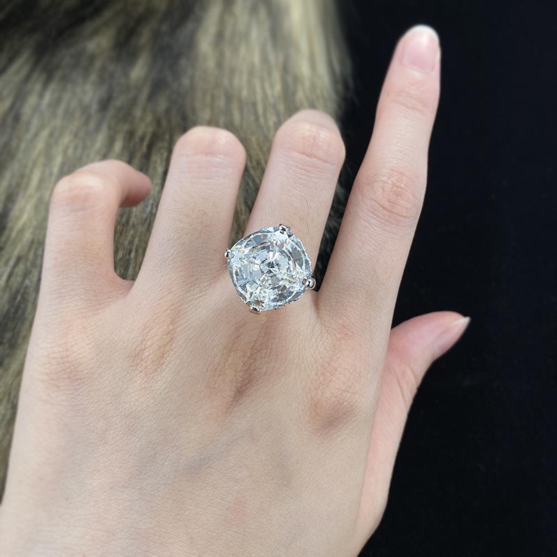S925 Sterling Silver Radian Cut High Carbon Ring 15*15 8A Cubic Zirconia Ring fashion jewelry accessory woman girl promise ring-396(35%)