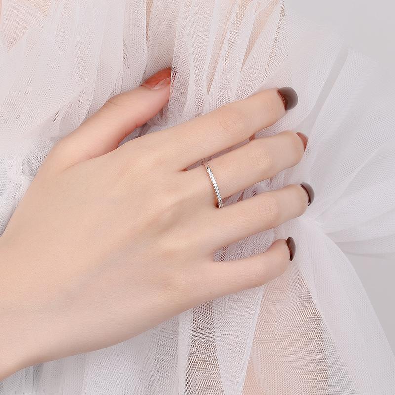 S925 Sterling Silver One-Line Band Ring Synthetic Moissanite fashion jewelry accessory woman girl promise ring-209(35%)