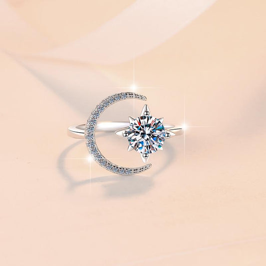 S925 Sterling Silver Starmoon Open Ring Synthetic Moissanite Ring fashion jewelry accessory woman girl promise ring-201(35%)