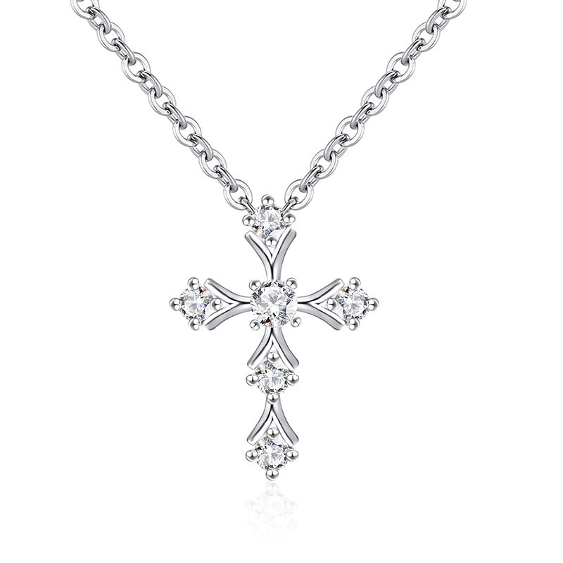 S925 Sterling Silver Classic Moissanite Cross Necklace