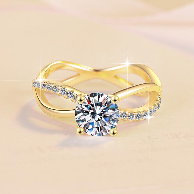 S925 Sterling Silver Four-claw Golden Ring Synthetic Moissanite Ring 1Carat-170(35%)
